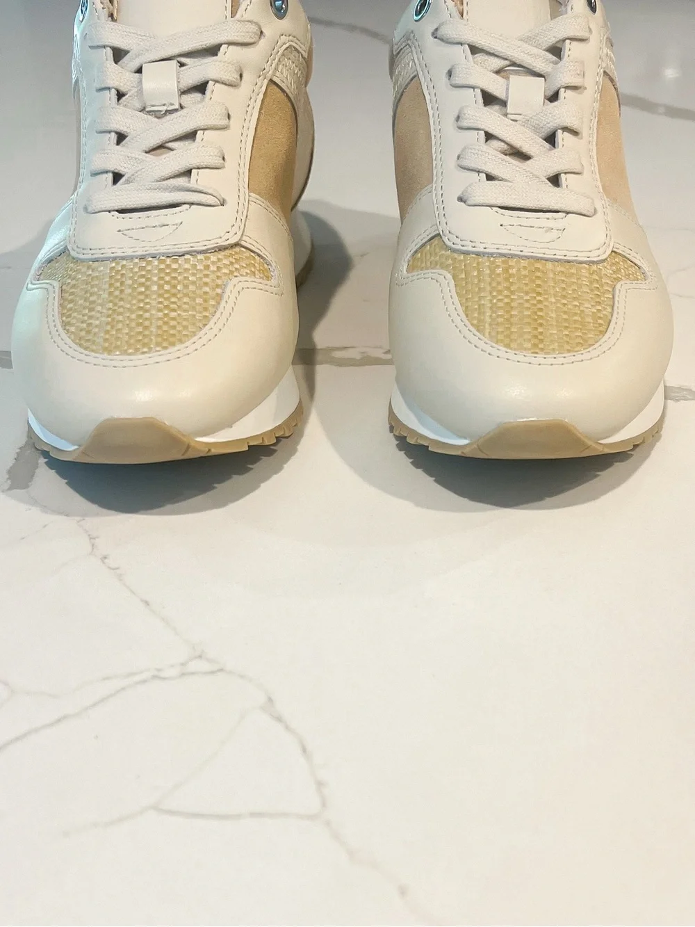 J. McLaughlin Emerson Rattan Leather Suede Tan and Beige Sneakers Womens Sz 7 M